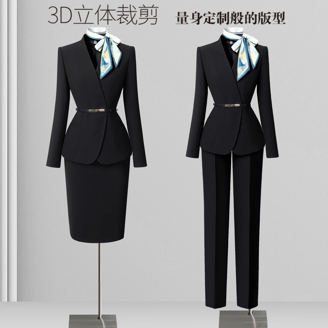 高级感职业西装套装女春秋长袖时尚修身商务面试美容师售楼部工装