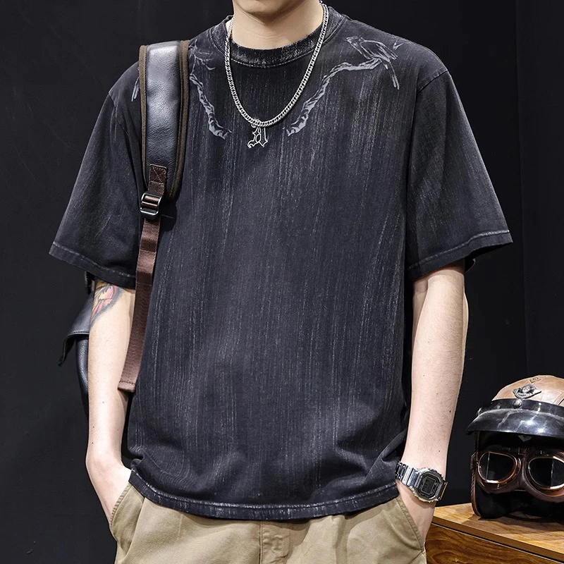 MR.MUDI/穆迪先生高端水洗复古潮牌短袖t恤男夏宽松新款男装体恤