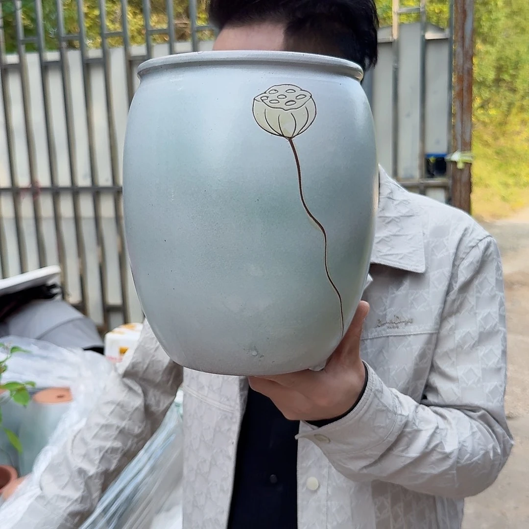 紫砂花盆口19高25（莲子浅青老庄一个