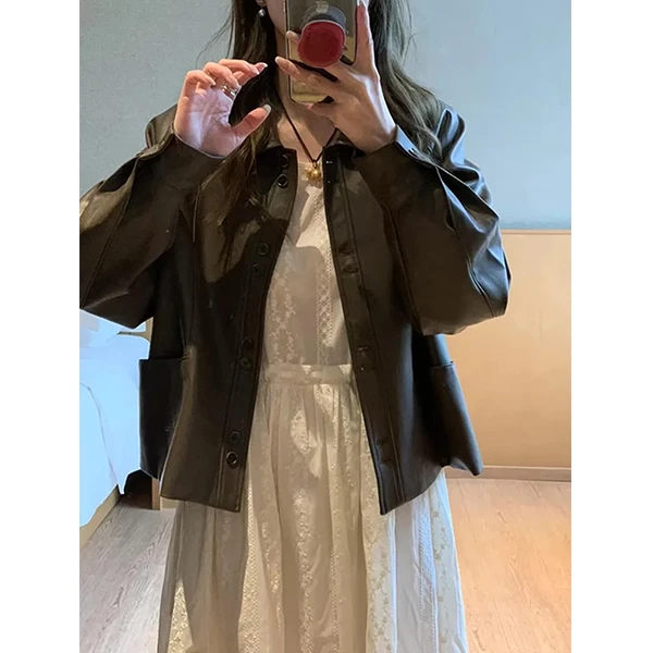 皮衣外套PU百搭新款时尚2025女春秋季设计感小个子高级感韩版翻领