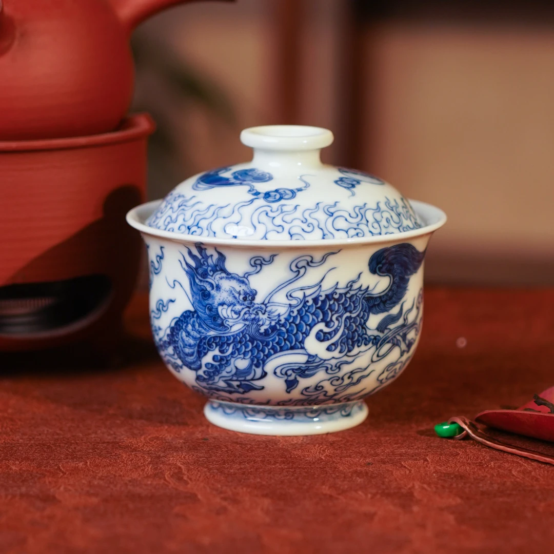 正德御窑刘建锋窑麒麟炉式盖碗茶杯喝茶品茗饮茶主人杯手工茶具