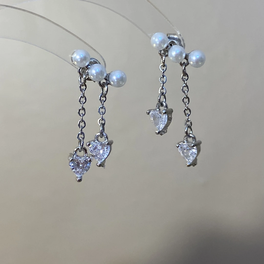 铜合金耳饰 闪锆爱心珠珠耳环