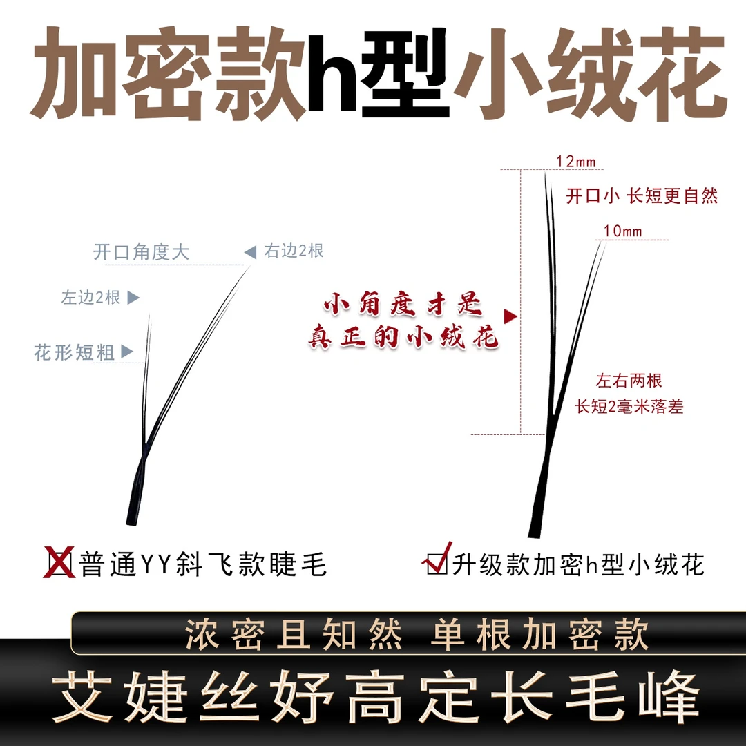 艾婕丝妤加密款h型小绒花假睫毛长短款YY睫毛浓密睫毛美睫店专用