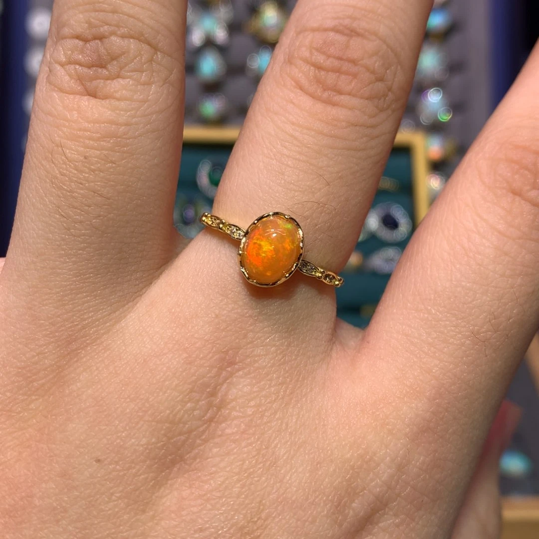 银S925镀金镶嵌欧泊戒指