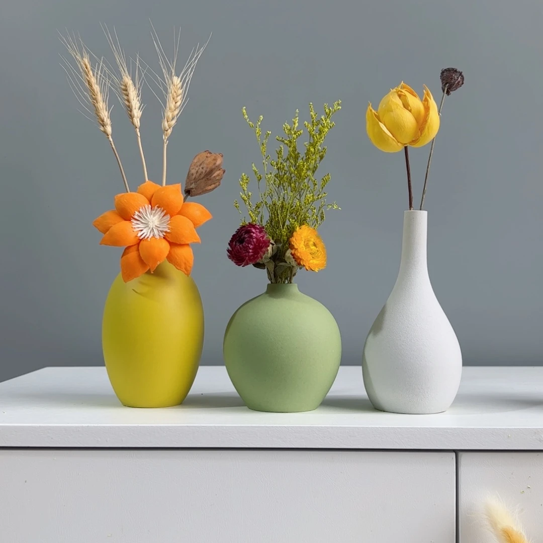 摆件陶瓷小花瓶摆件含花总高约20-30