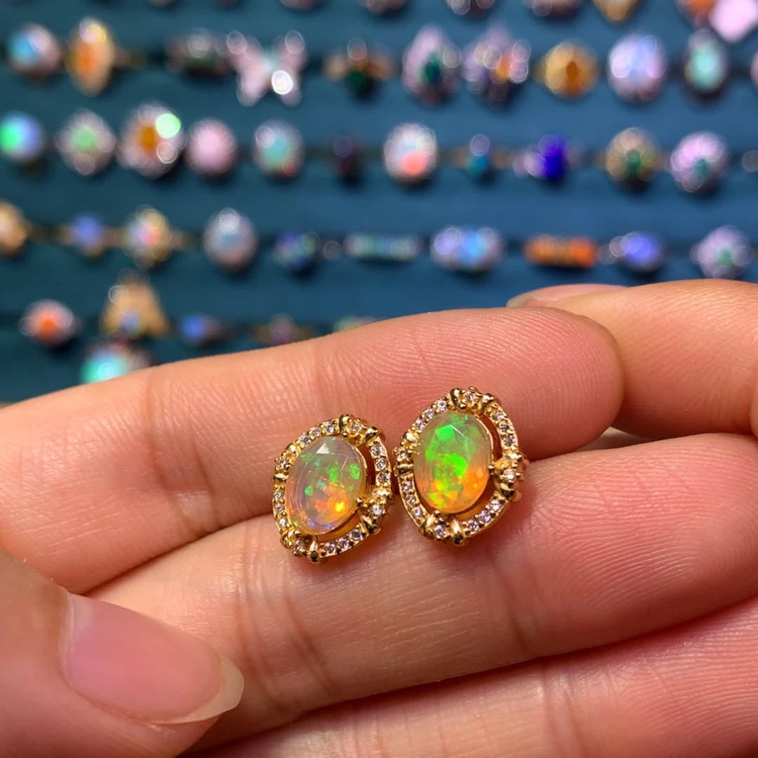 欧泊银S925镶嵌耳饰款