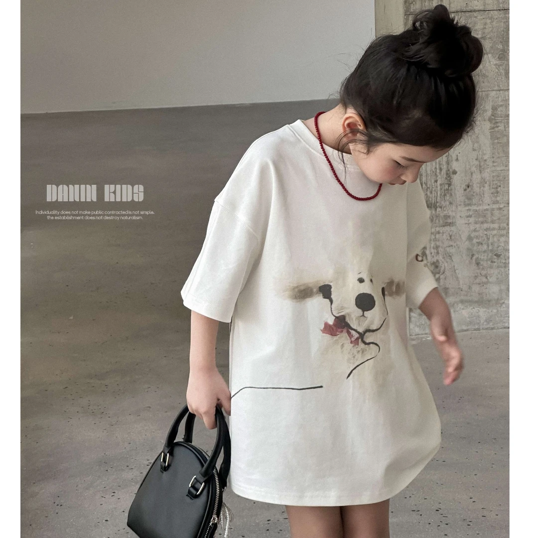 【嗒囜】女童夏装白色宽松大版型印花短袖T恤儿童服装时尚童装上衣