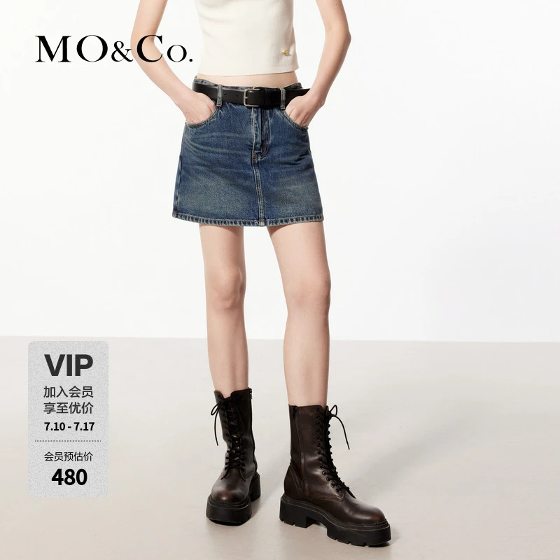 MOCO春季新品怀旧洗水土耳其牛仔裙裤高腰短裤美式MBD1SOTT10
