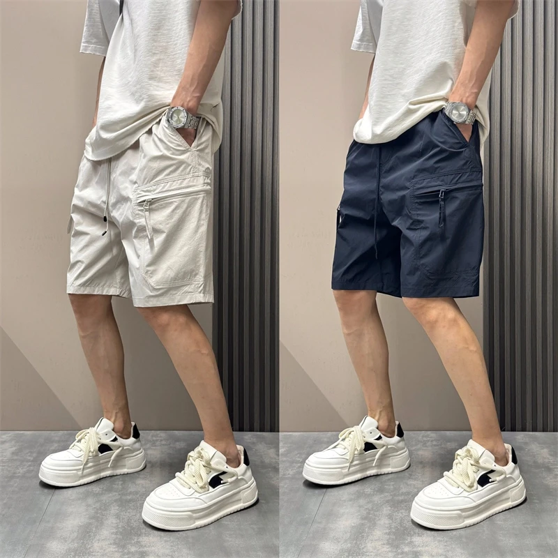 夏季男潮流拉链口袋薄款休闲五分裤痞帅直筒宽松速干户外休闲短裤