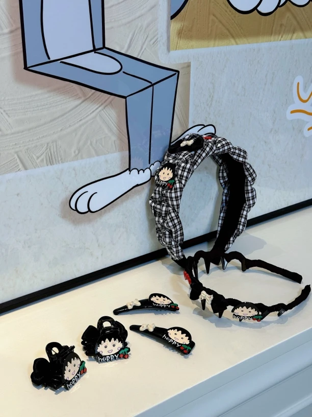 2770樱桃小丸子黑白条纹发箍刘海夹对夹