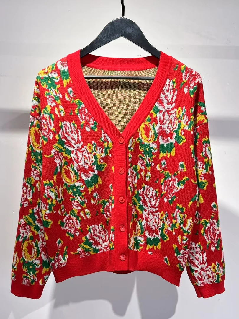 【现6689号 红花开衫毛衣】--姐妹服装2店
