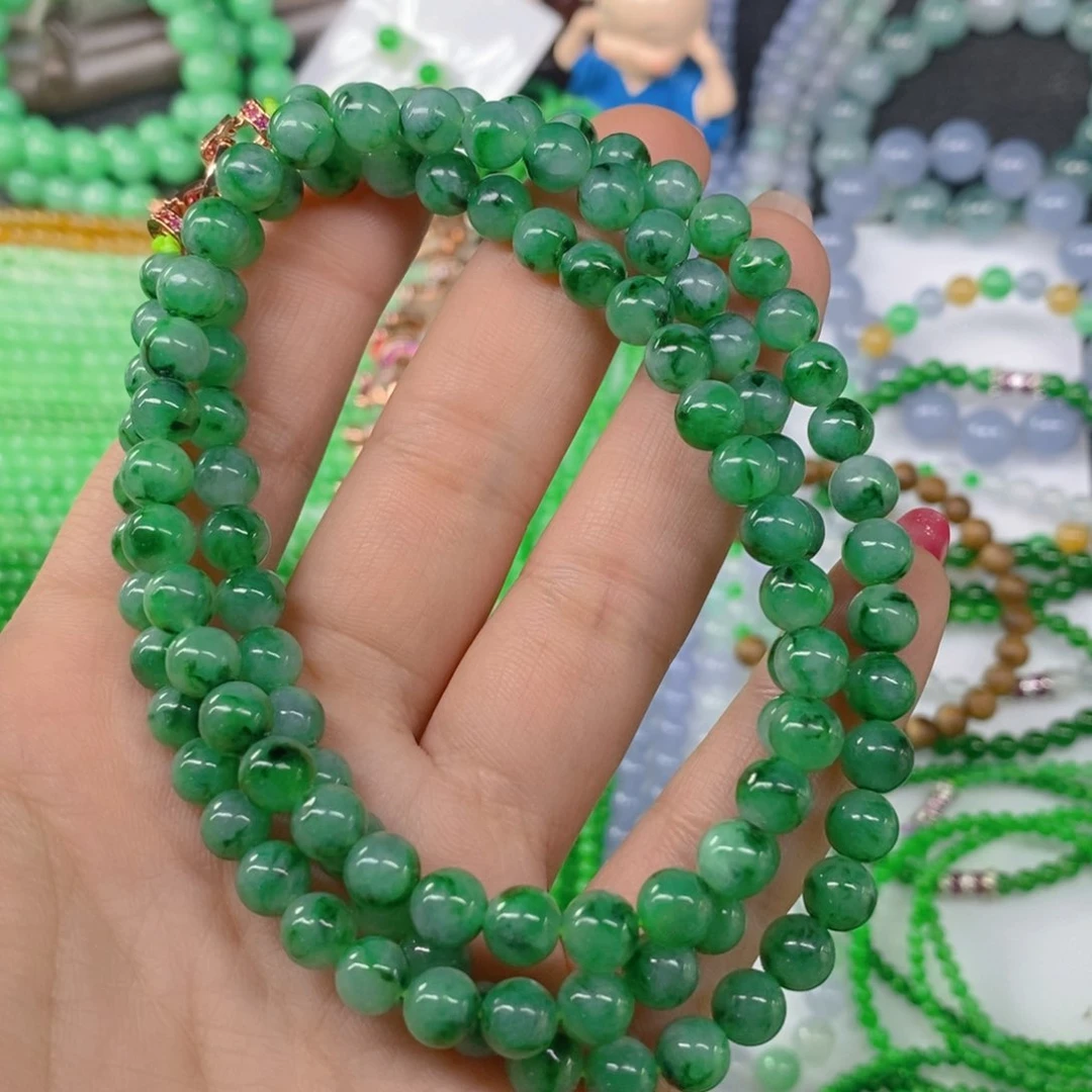 颈饰未镶嵌翡翠缅甸天然翡翠飘绿花塔链6.3，6.8