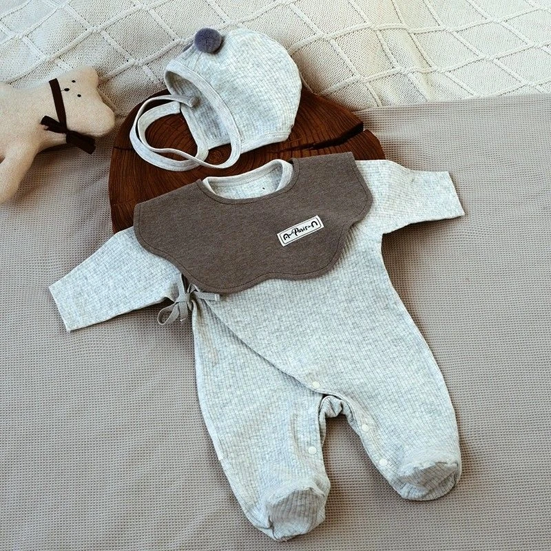 森系哈衣婴儿爬服外穿长爬春秋单排扣长袖加厚爬服舒适连体衣包脚