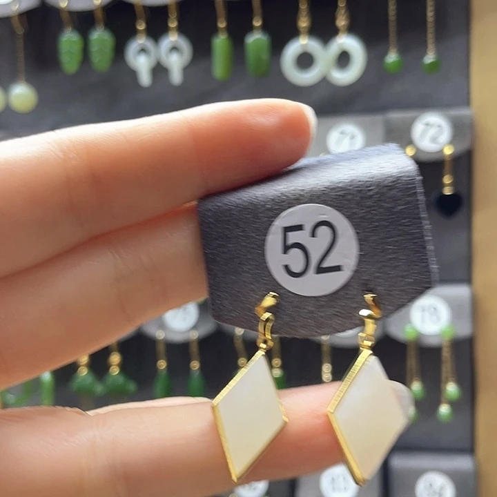 和田玉银S925镀金镶嵌耳饰