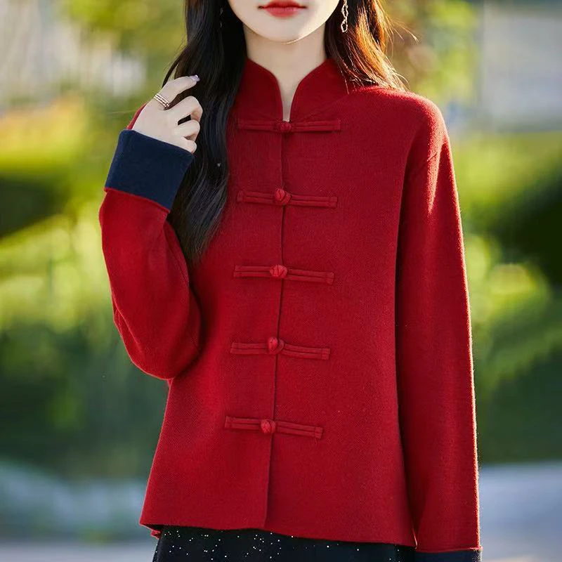 女士四平加厚中式盘扣开衫