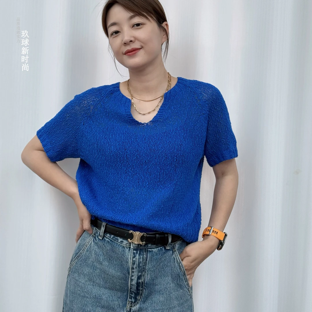 织小U领短袖同款100%进口环保竹节棉一两（50克）玖球新时尚手编线