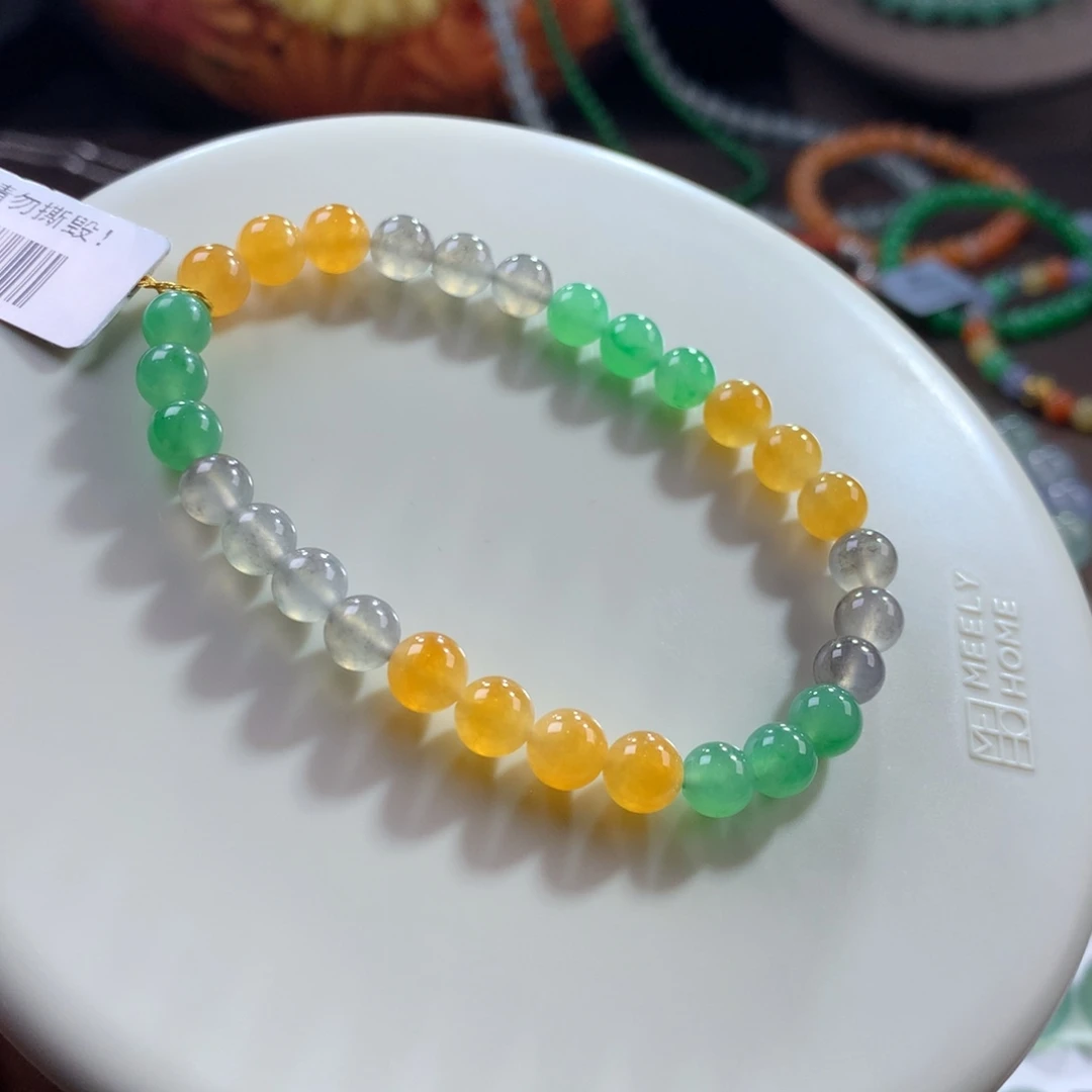 翡翠未镶嵌手链冰种浓彩撞色多宝单圈卡6~6.4