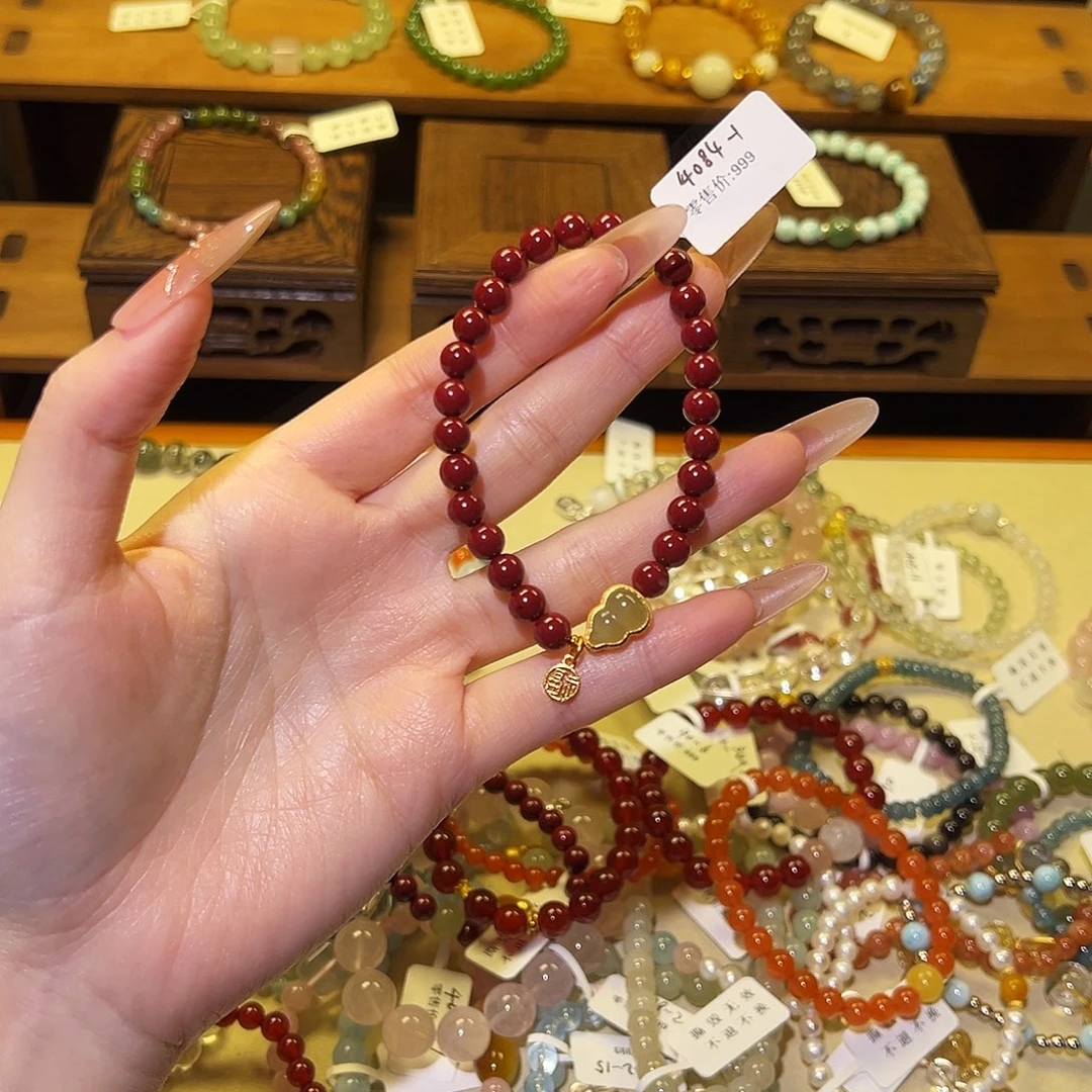 水晶手链银S925镶嵌朱砂4084