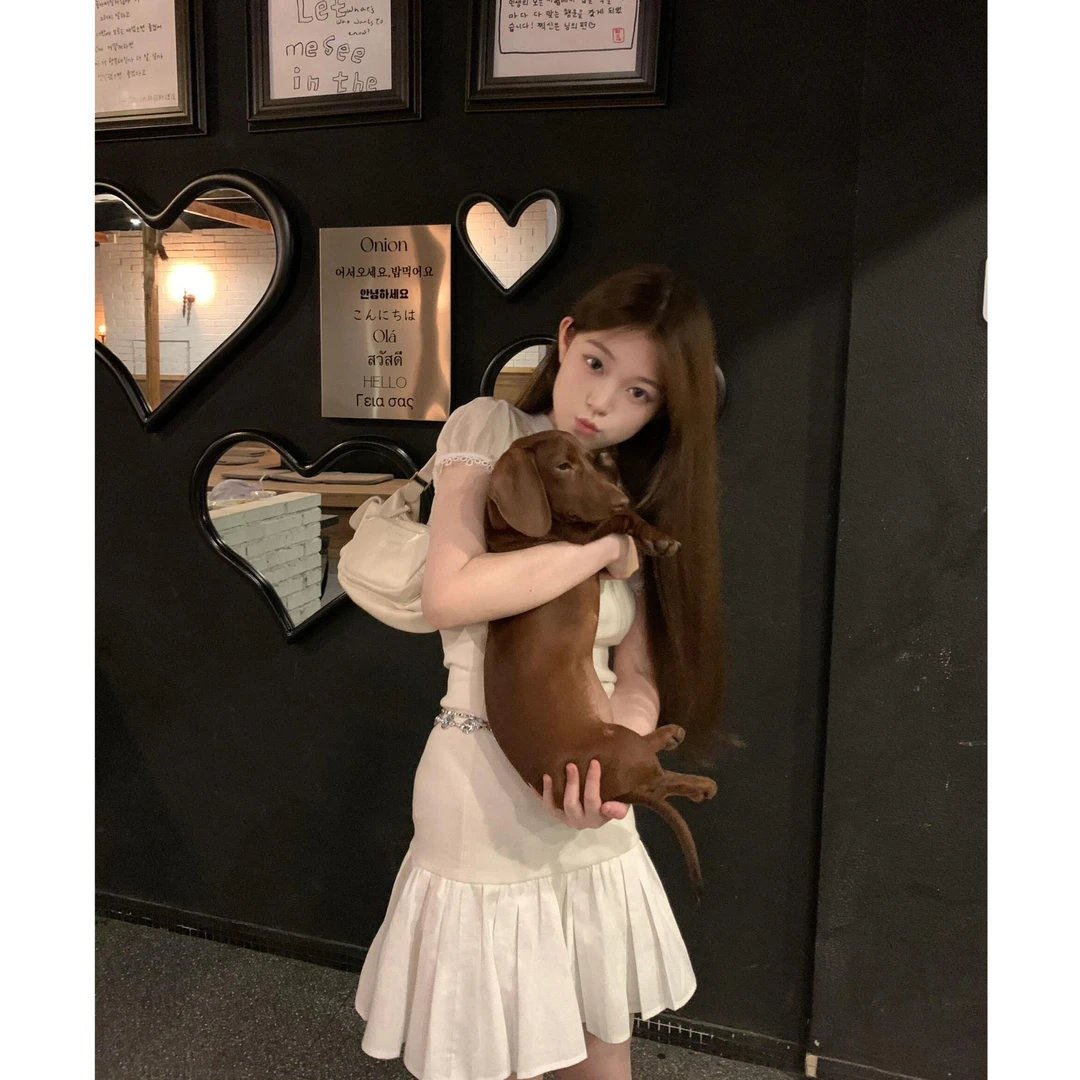 韩系甜美少女2025夏季新款减龄蕾丝拼接翻领上衣配抹胸连衣裙套装