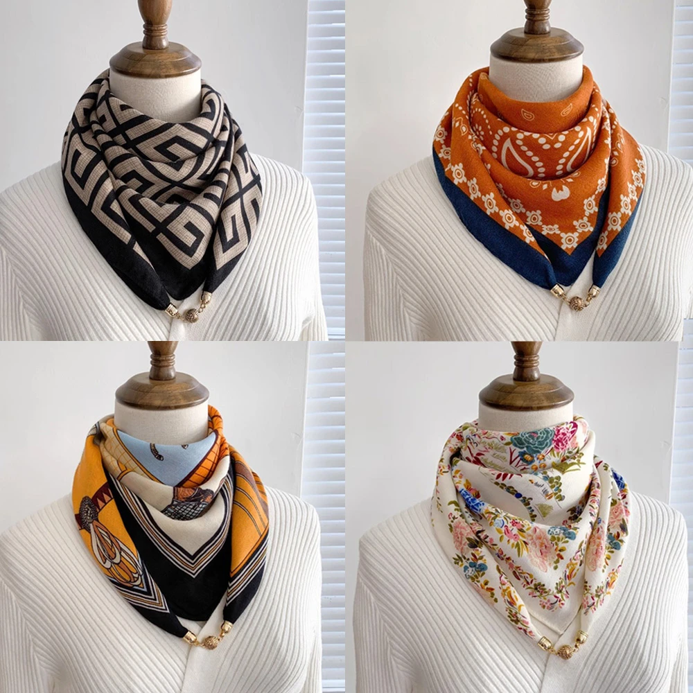 秋冬保暖围脖围巾女2025新款高级感百搭时尚磁吸扣小方巾丝巾女