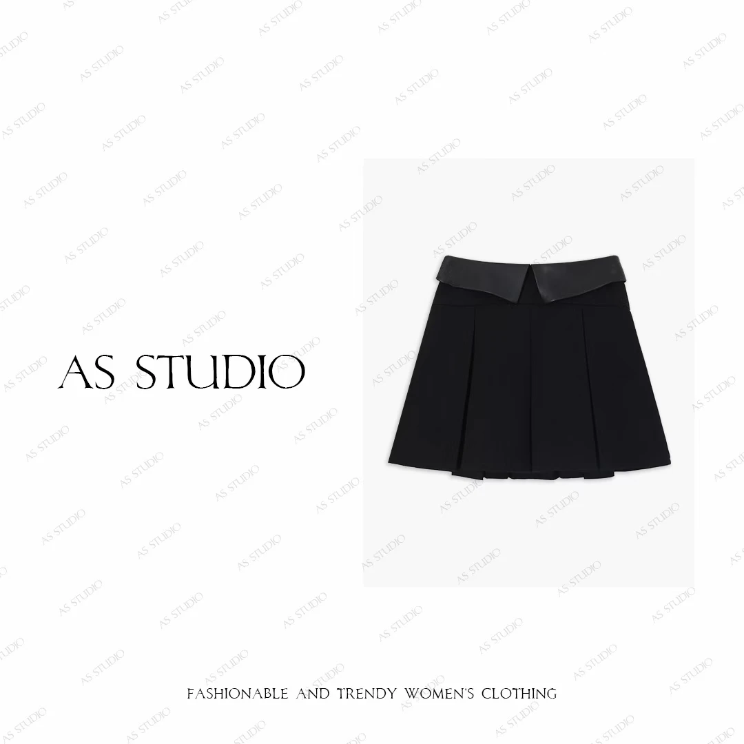 【AS Jk裙】25新定制拼皮翻遍腰头学院风显瘦百褶裙AS25QDQ03227