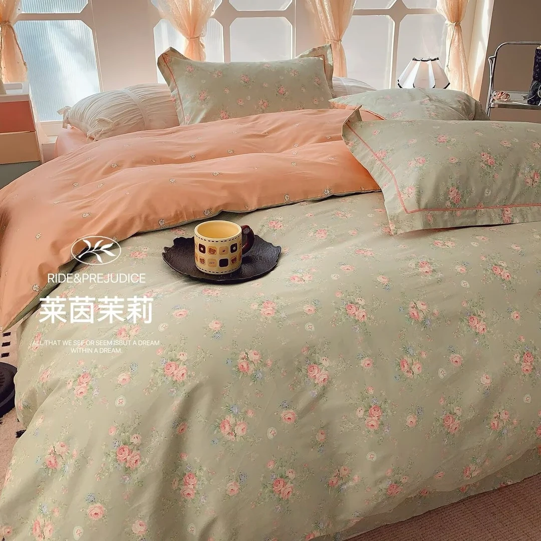 店主自用2025开春新品四季可用轻奢全棉斜纹四件套小清新印花