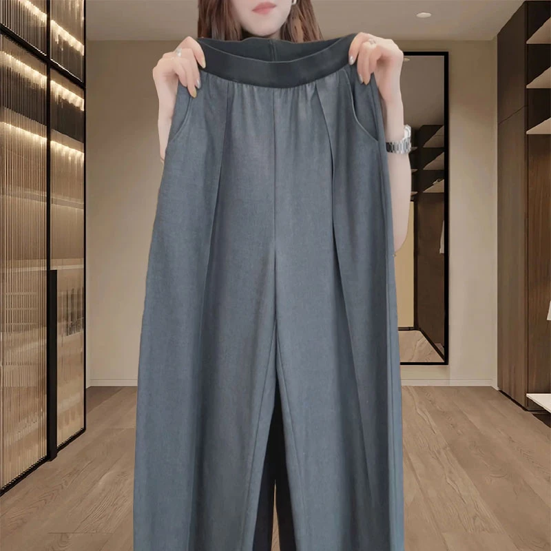 日系灰色休闲阔腿裤女春夏季2025新款弯刀裤宽松慵懒风垂坠感裤子