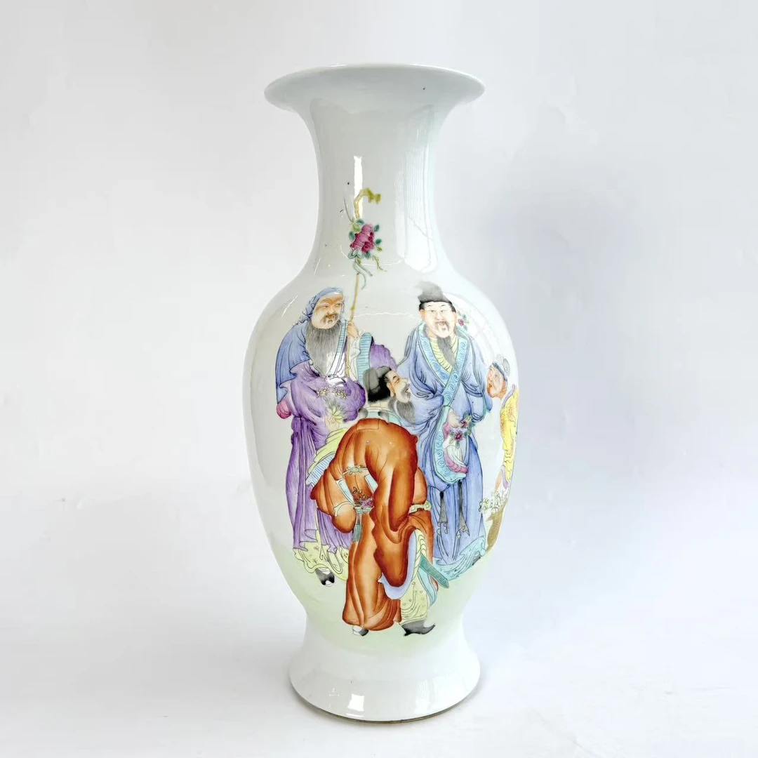 JM388民国-粉彩四老观图观音瓶【古董拍卖】