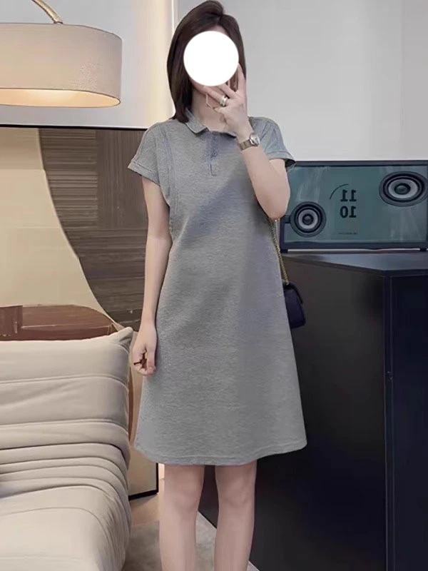 法式休闲纯色polo领小个子连衣裙女2025夏季新款减龄显瘦a字裙潮