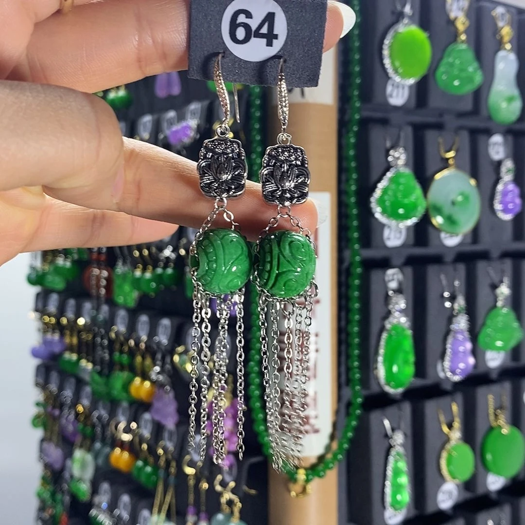 银S925镶嵌翡翠耳饰64