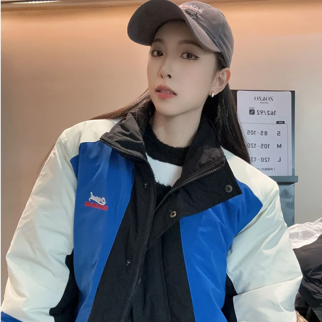 蓝色拼接棉服经典百搭学生过冬棉衣