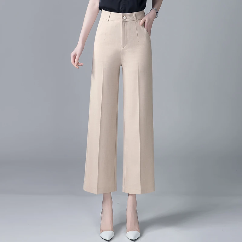 高腰休闲裤夏季休闲中老年阔腿裤中年薄款显瘦高弹窄口女裤时尚