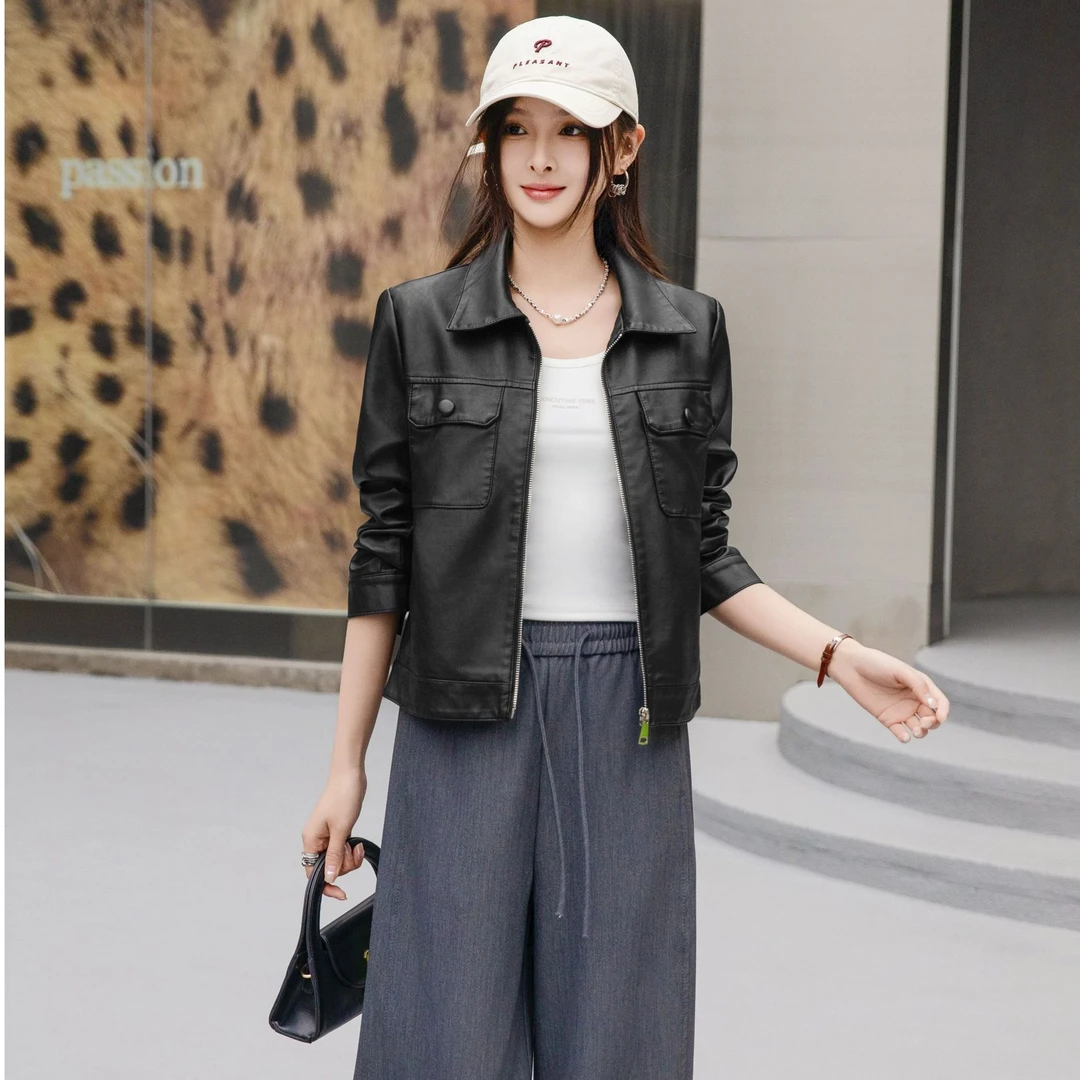 雷军发布会男女同款2025春季短款皮衣2550