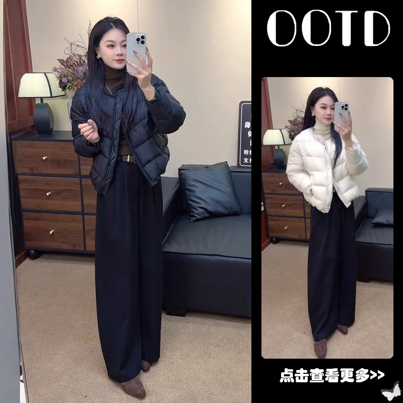 冬季流行穿搭一整套女2025新款圆领宽松棉服外套百搭休闲裤两件套