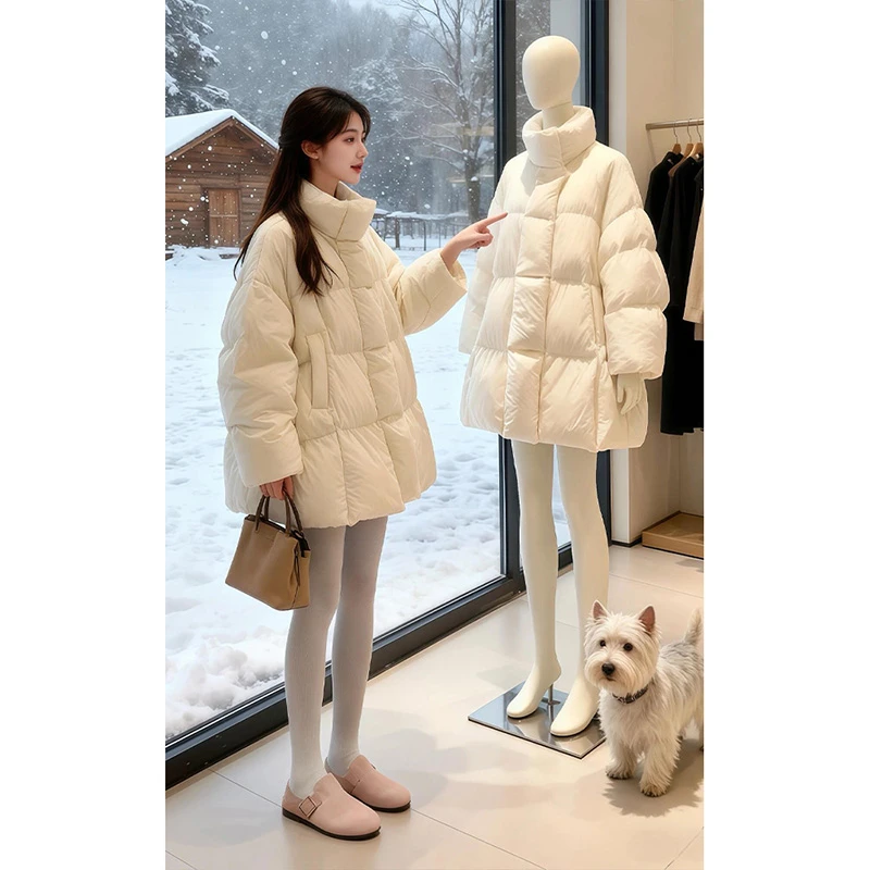 MARIE.COCO高级感时尚立领面包服上衣女简约白色轻薄保暖棉衣外套