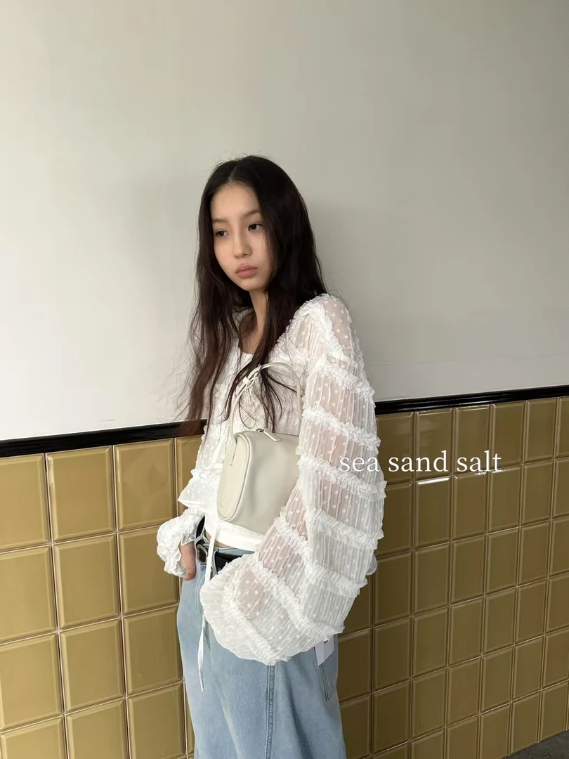 绑带衬衫清新设计感百搭气质显瘦泡泡袖开衫