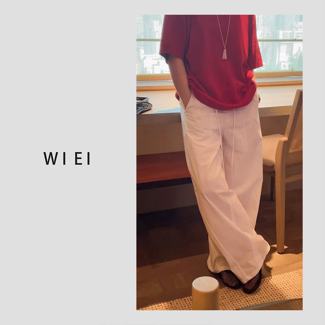 《WI EI》”雪域“ 舒适百搭共存 纯色简约系带 宽松阔腿休闲裤 5V028
