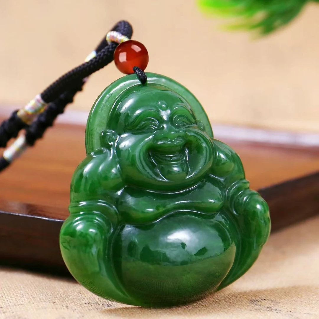 天然和田玉碧玉佛公菠菜绿吊坠百搭（拍一发一多样性发货）