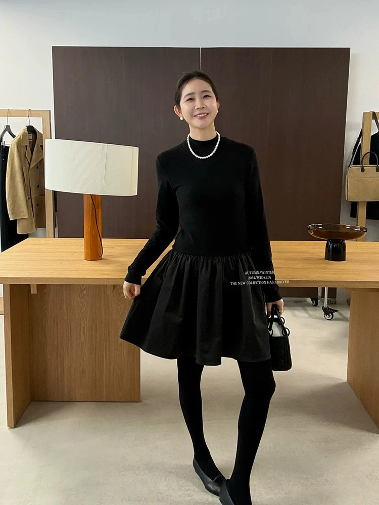 루루가− （黑天鹅）韩国东大门小立领打底蓬蓬短裙内搭黑色连衣裙