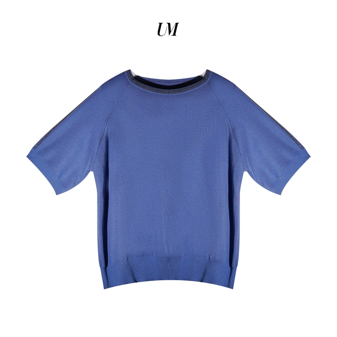 【U.M】银河碎片一字领镶钻针织透气舒适柔软针织衫T恤上衣