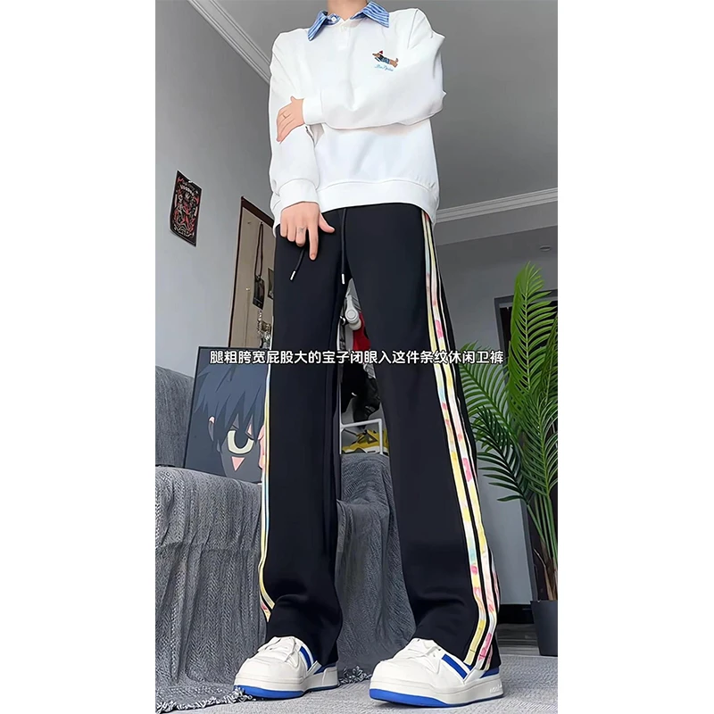 美式三条杠运动卫裤男款秋季cleanfit拼接休闲裤子直筒显高遛弯裤