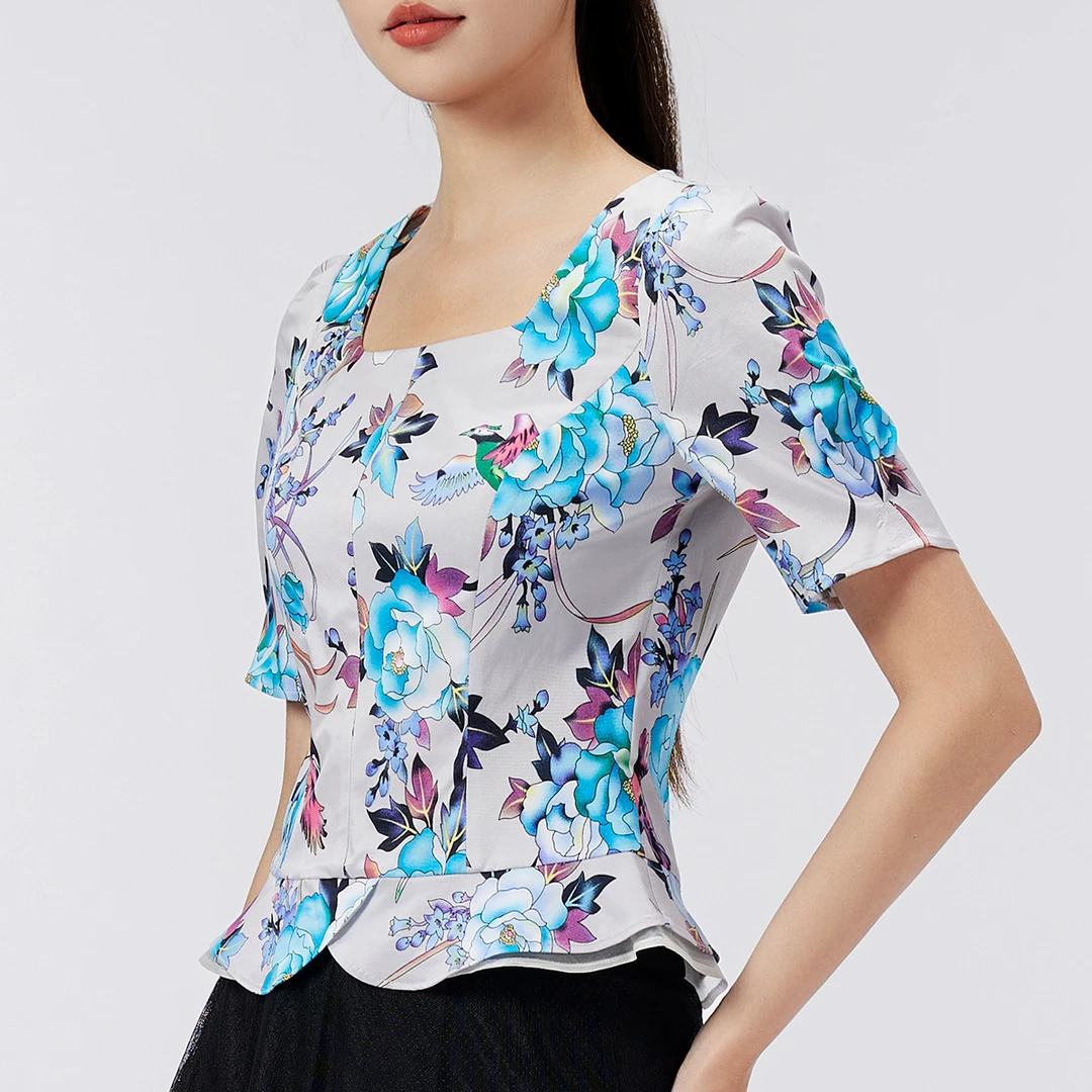 SUSSI/古色“碧波垂云”宫廷方领泡泡短袖上衣