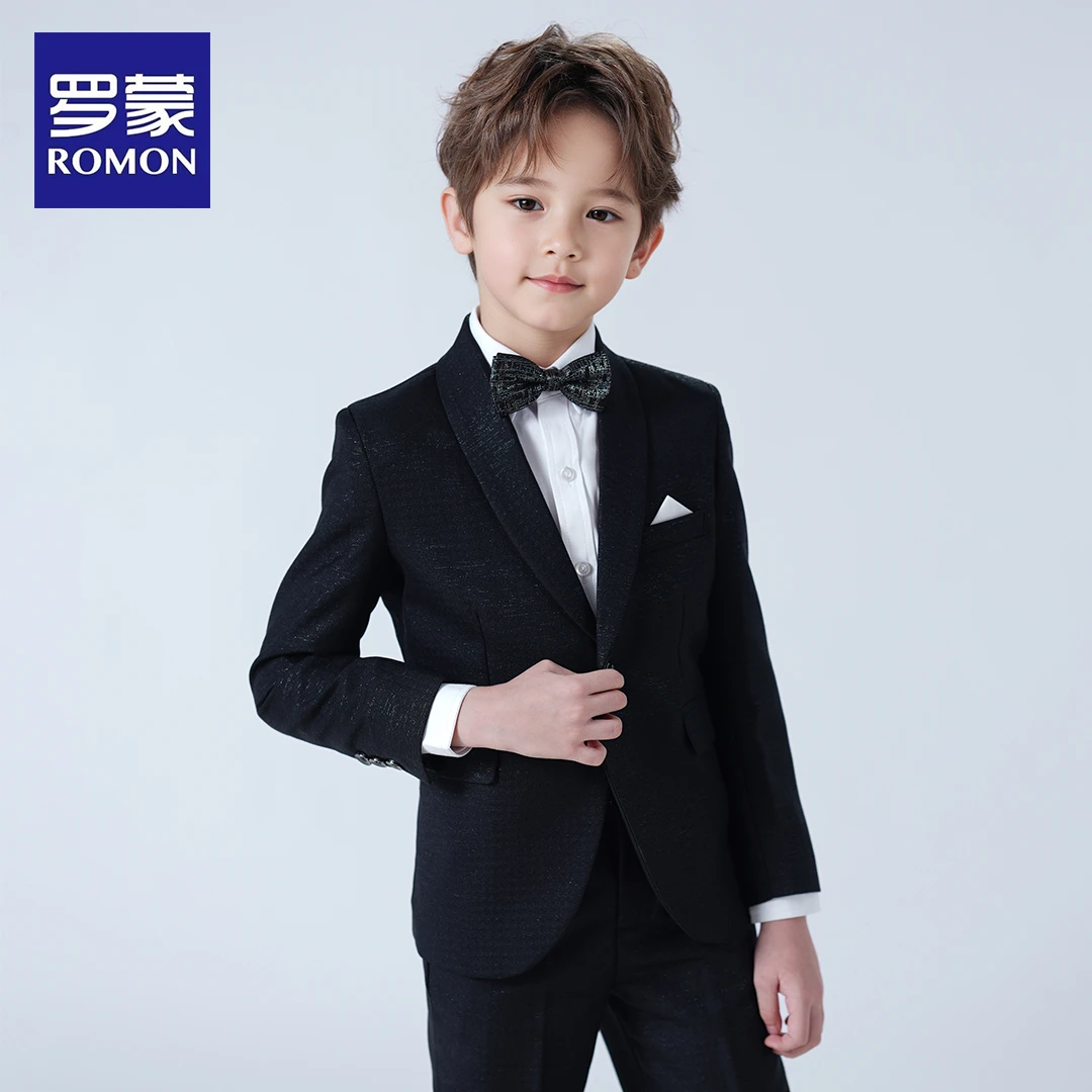 Romon/罗蒙男童西装套装轻奢潮款英伦韩版痞帅儿童主持穿西服0127