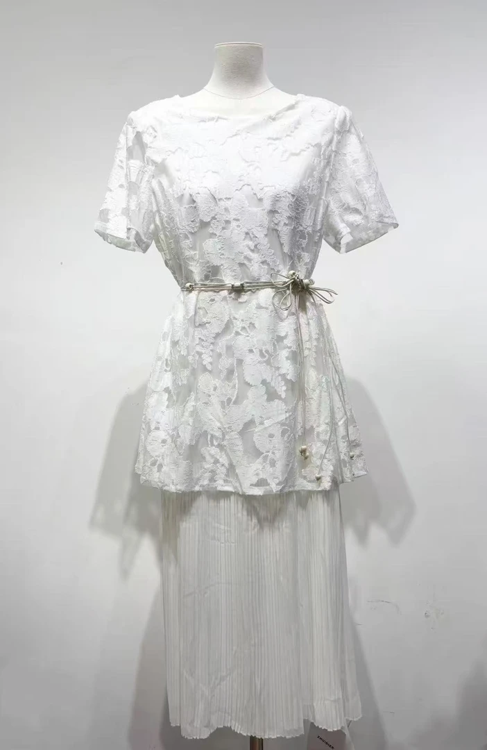 MZ.爆款连衣裙2025新款女士夏季洋气收腰系带蕾丝长裙PYa082