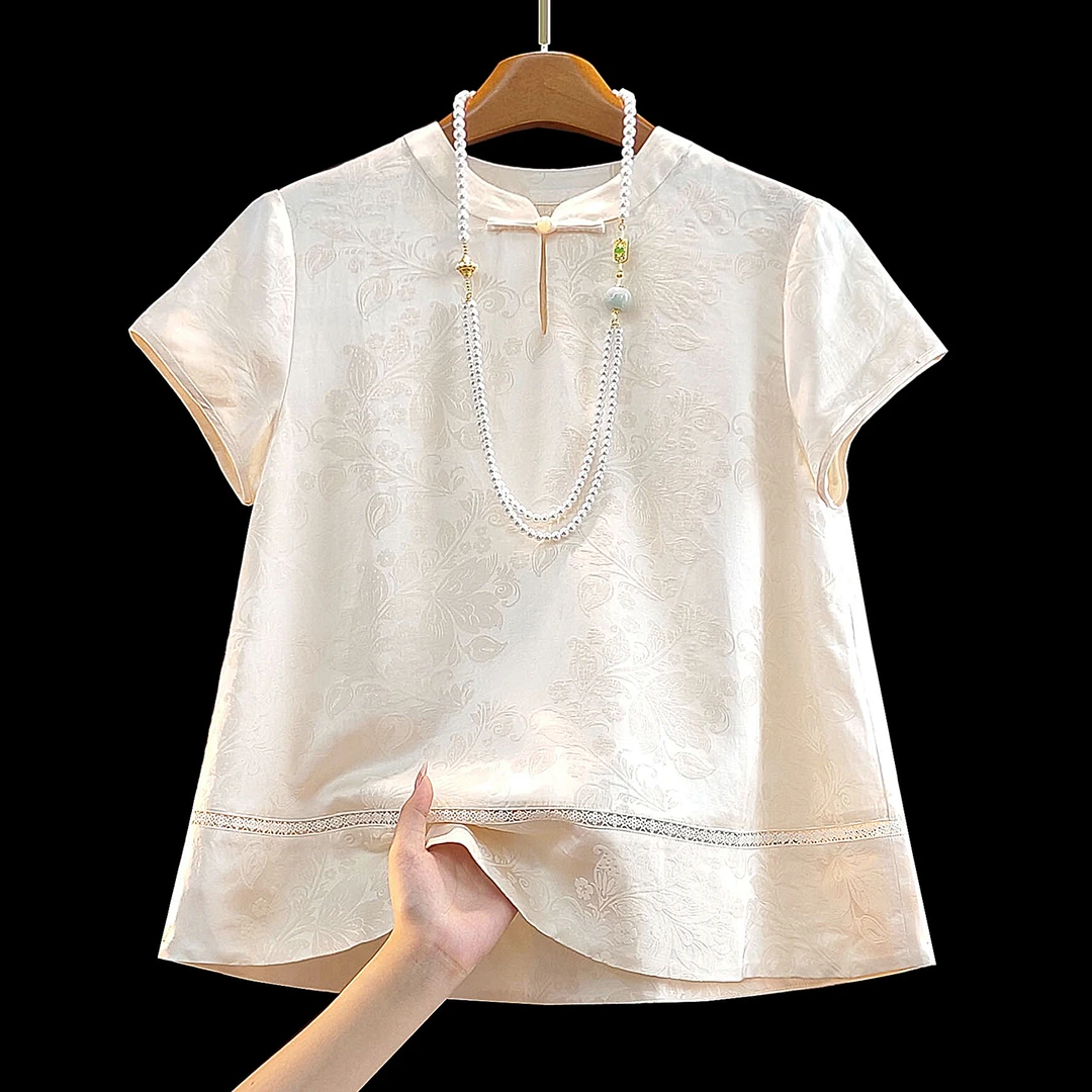 改良新中式显瘦修身国风短袖女士衬衫夏季新款洋气百搭超好看上衣