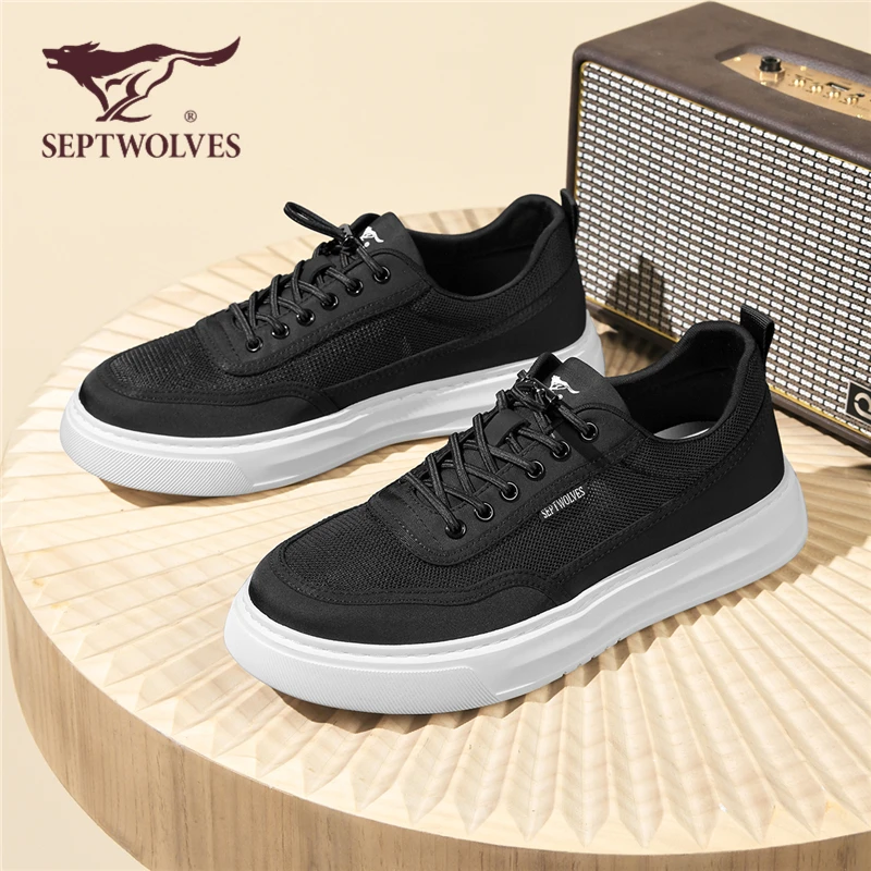七匹狼男鞋秋季轻薄透气黑色布鞋男士休闲板鞋时尚百搭飞织网面鞋