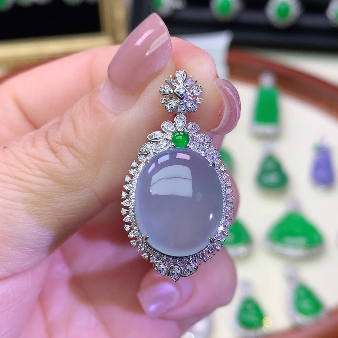 翡翠18K金镶嵌吊坠(不含链)