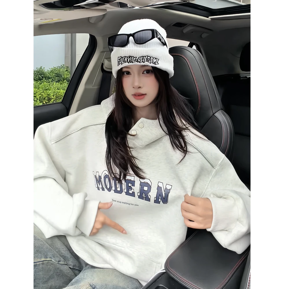 加绒加厚休闲连帽卫衣男生百搭美式潮牌防风扣情侣550克重磅帽衫