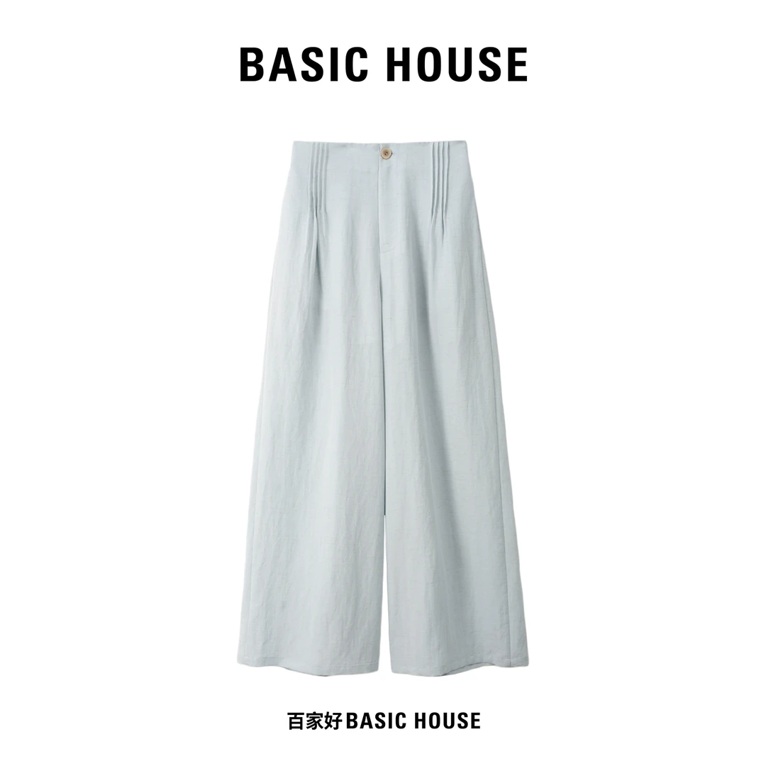 Basic House/百家好韩版气质高腰显瘦阔腿休闲山本裤富家千金风