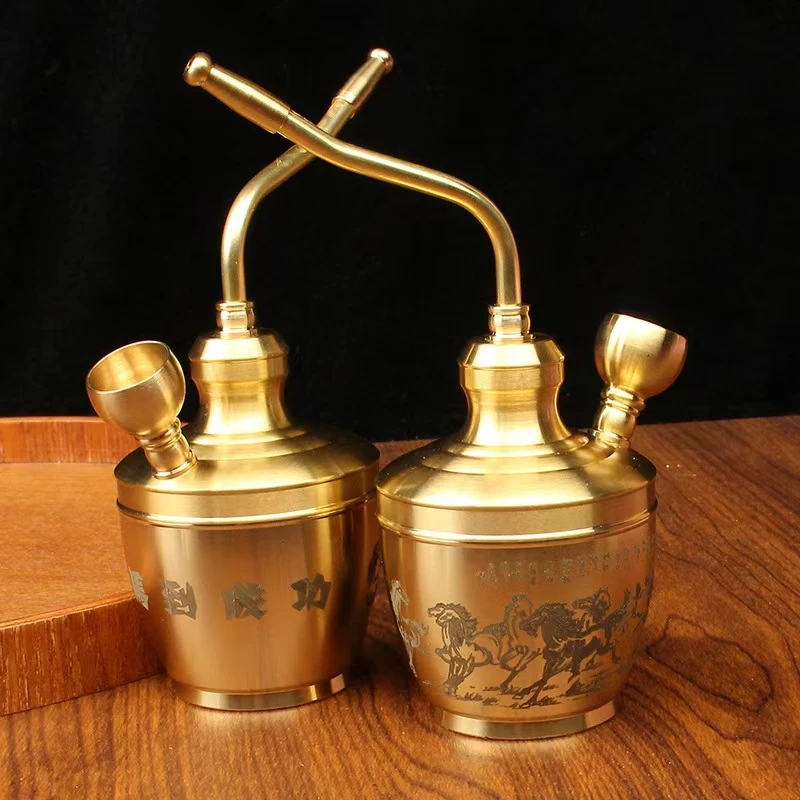 新款马到成功加厚升级双重过滤纯黄铜水烟壶健康过滤摆件